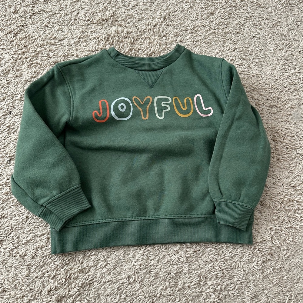 Little Co Lauren Conrad Green Joyful Kids holiday Sweatshirt 4 4T girl boy - Picture 4 of 4